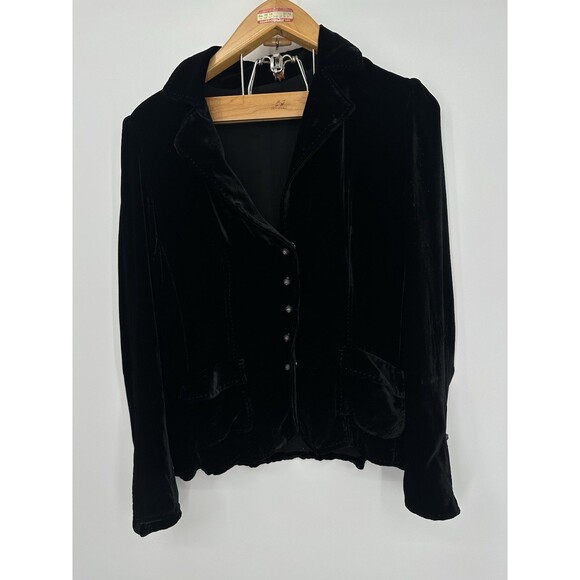 Black Velvet Long Sleeve Button Up Blazer  Jacket Shacket Womens S - Picture 4 of 11